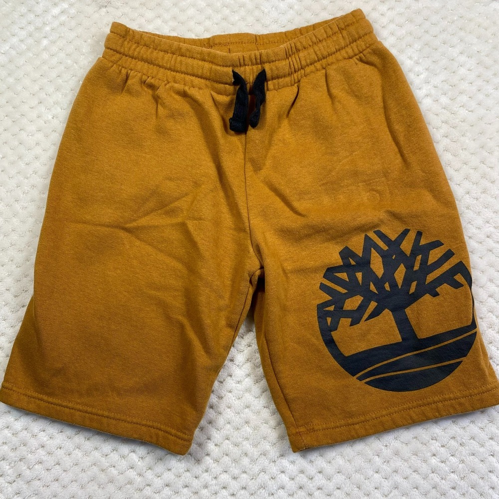 Timberland Boys Shorts M 10/12 Brown Logo Drawstring Waist Casual Sweat Shorts